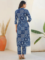 Thumbnail for Janasya Dark Cotton Ethnic Motifs Straight Kurta Set