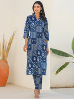 Thumbnail for Janasya Dark Cotton Ethnic Motifs Straight Kurta Set
