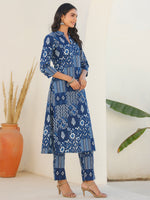 Thumbnail for Janasya Dark Cotton Ethnic Motifs Straight Kurta Set
