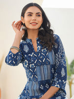 Thumbnail for Janasya Dark Cotton Ethnic Motifs Straight Kurta Set