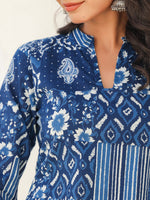 Thumbnail for Janasya Dark Cotton Ethnic Motifs Straight Kurta Set