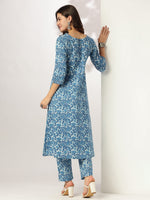 Thumbnail for Janasya Dark Cotton Floral A-Line Kurta Set