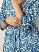 Thumbnail for Janasya Dark Cotton Floral A-Line Kurta Set