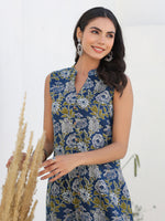 Thumbnail for Janasya Dark Cotton Floral A-Line Kurta Set