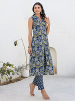 Thumbnail for Janasya Dark Cotton Floral A-Line Kurta Set