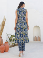 Thumbnail for Janasya Dark Cotton Floral A-Line Kurta Set