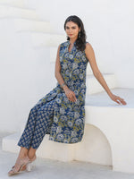 Thumbnail for Janasya Dark Cotton Floral A-Line Kurta Set