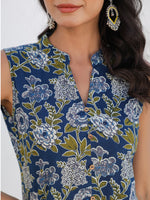 Thumbnail for Janasya Dark Cotton Floral A-Line Kurta Set