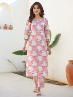 Thumbnail for Janasya Light Cotton Floral Straight Kurta Set