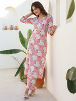 Thumbnail for Janasya Light Cotton Floral Straight Kurta Set