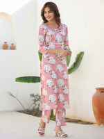 Thumbnail for Janasya Light Cotton Floral Straight Kurta Set