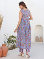 Thumbnail for Janasya Dark Cotton Floral A-Line Kurta Set