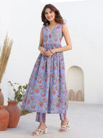 Thumbnail for Janasya Dark Cotton Floral A-Line Kurta Set