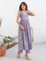 Thumbnail for Janasya Dark Cotton Floral A-Line Kurta Set