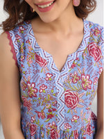 Thumbnail for Janasya Dark Cotton Floral A-Line Kurta Set