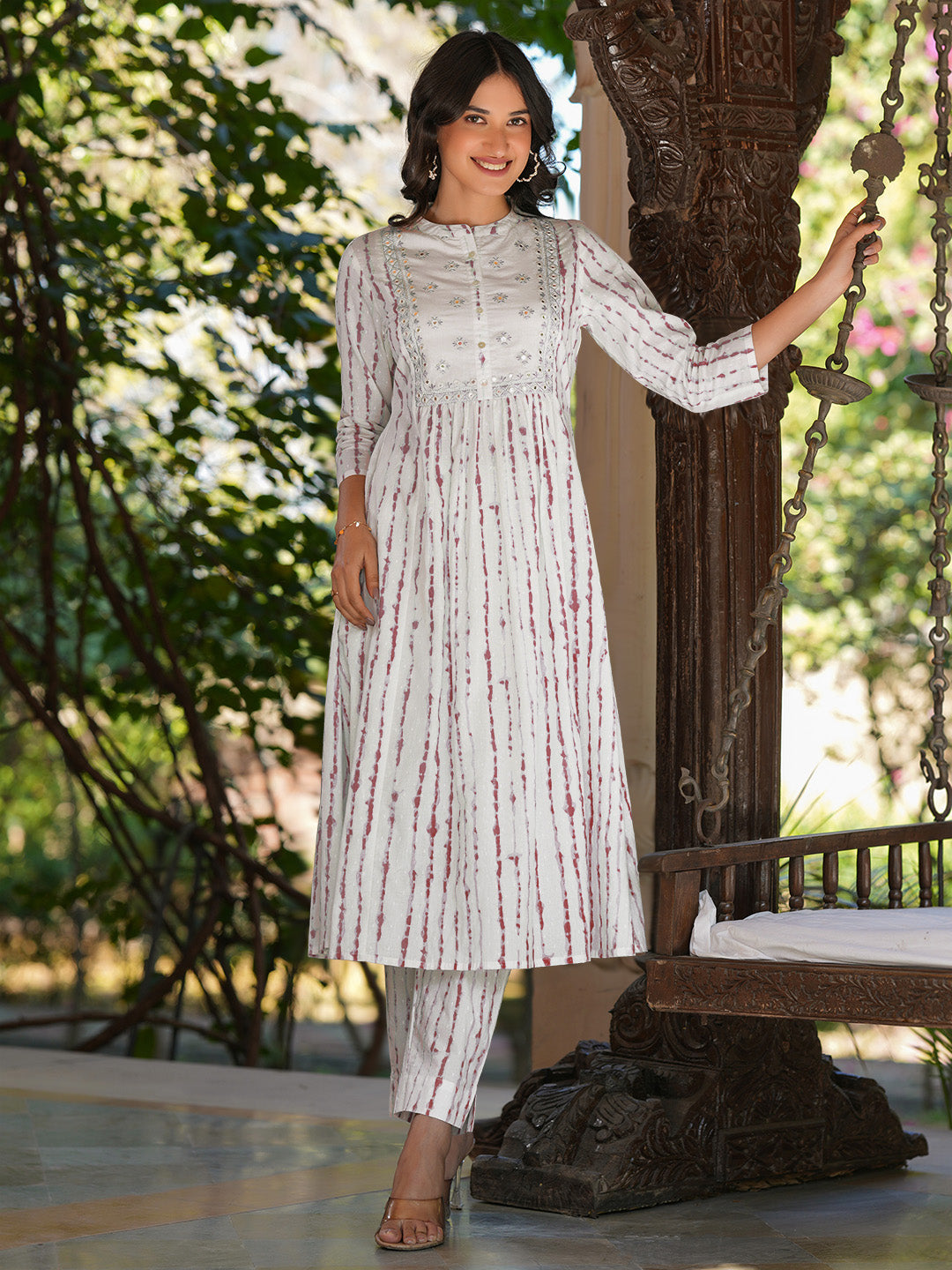 Janasya Light Cotton Tie & dye A-Line Kurta Set