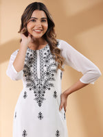 Thumbnail for Janasya Dark Georgette Embroidered Straight Kurta