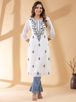 Thumbnail for Janasya Dark Georgette Embroidered Straight Kurta