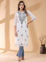 Thumbnail for Janasya Dark Georgette Embroidered Straight Kurta