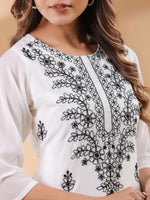 Thumbnail for Janasya Dark Georgette Embroidered Straight Kurta