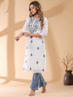 Thumbnail for Janasya Dark Georgette Embroidered Straight Kurta