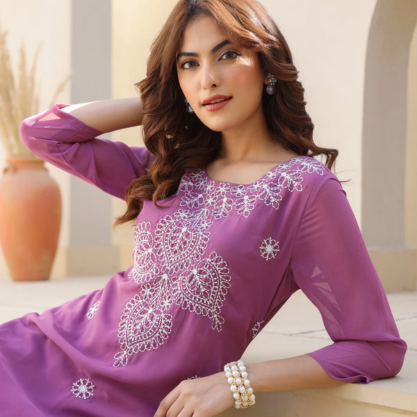 Janasya Dark Georgette Floral Straight Kurta