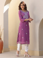 Thumbnail for Janasya Dark Georgette Floral Straight Kurta