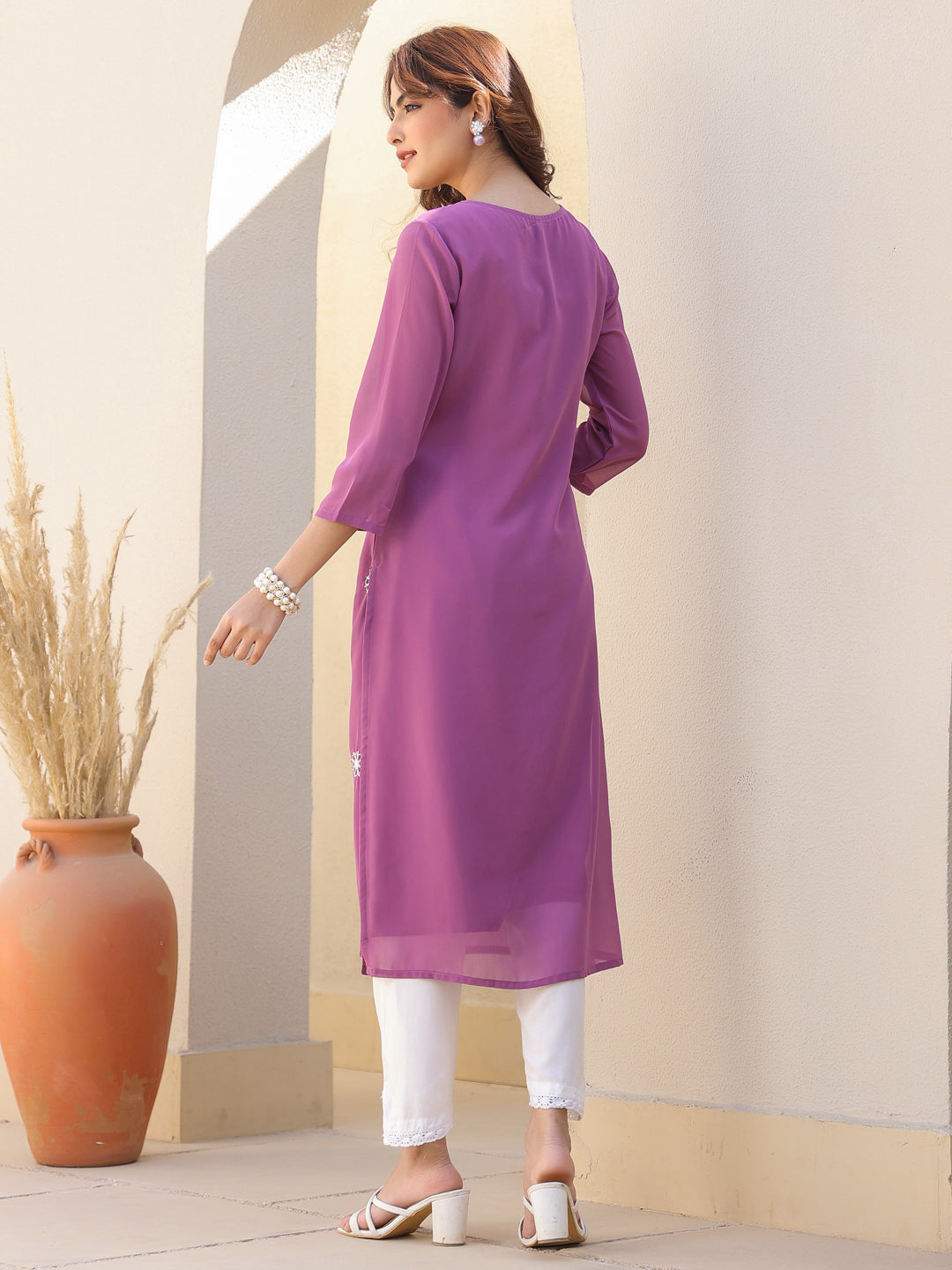 Janasya Dark Georgette Floral Straight Kurta