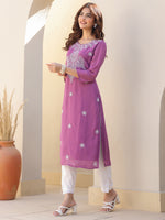 Thumbnail for Janasya Dark Georgette Floral Straight Kurta