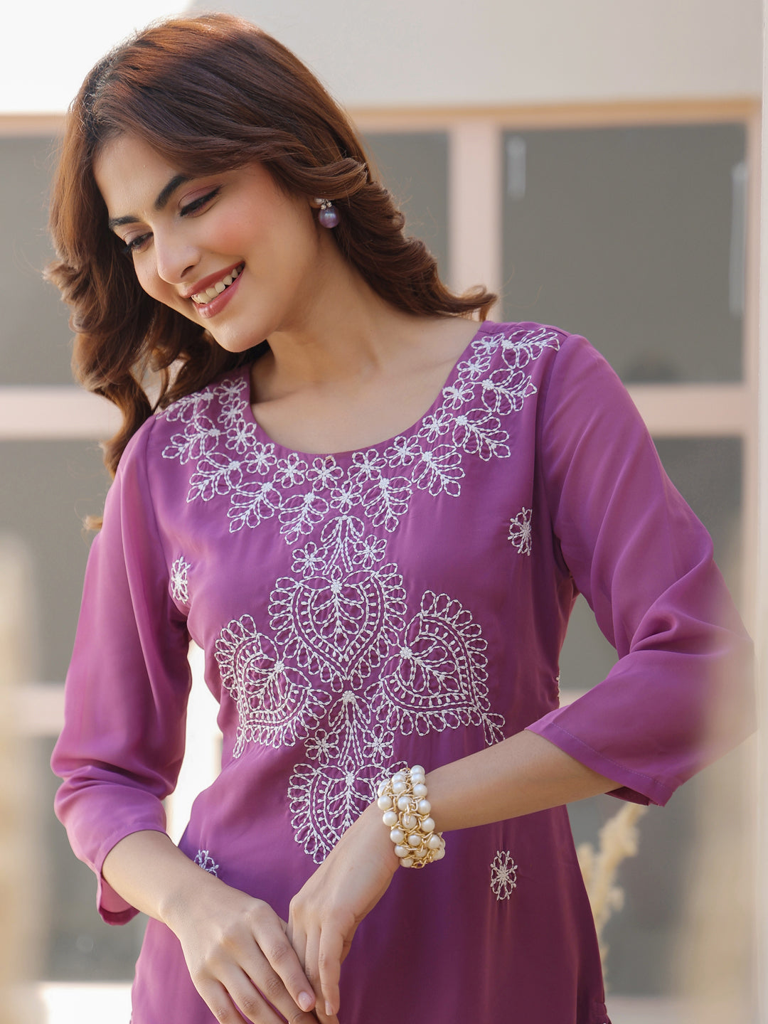 Janasya Dark Georgette Floral Straight Kurta