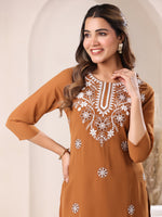 Thumbnail for Janasya Dark Georgette Embroidered Straight Kurta