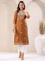 Thumbnail for Janasya Dark Georgette Embroidered Straight Kurta