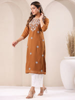 Thumbnail for Janasya Dark Georgette Embroidered Straight Kurta