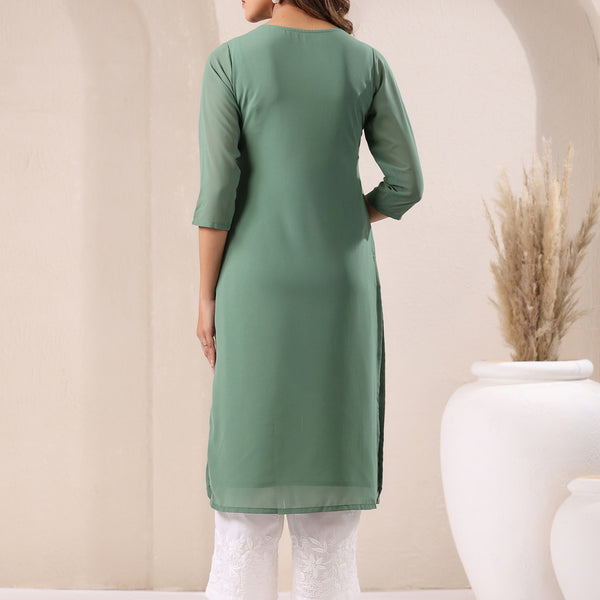 Janasya Dark Georgette Embroidered Straight Kurta