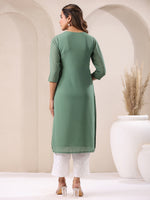 Thumbnail for Janasya Dark Georgette Embroidered Straight Kurta