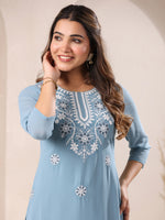 Thumbnail for Janasya Bright Georgette Embroidered Straight Kurta
