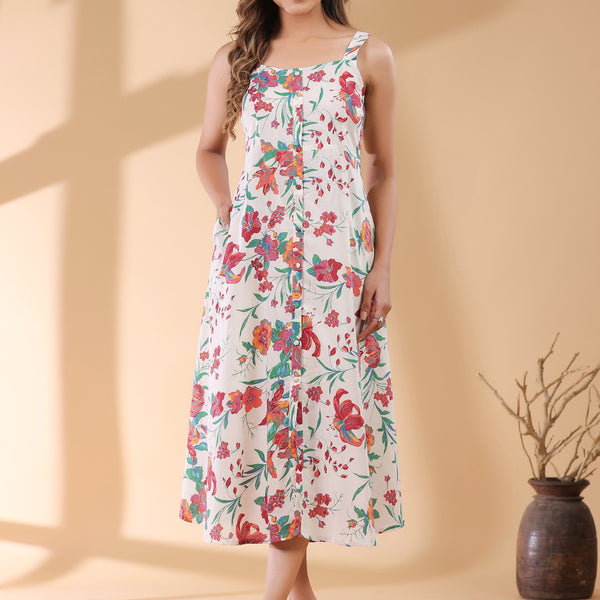 Janasya Light Cotton Floral A-Line Kurta - Distacart