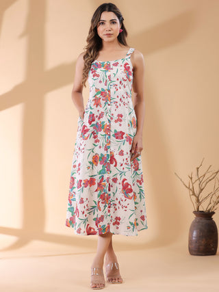 Janasya Light Cotton Floral A-Line Kurta