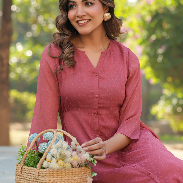 Janasya Light Dobby Chiffon Self Design A-Line Kurta