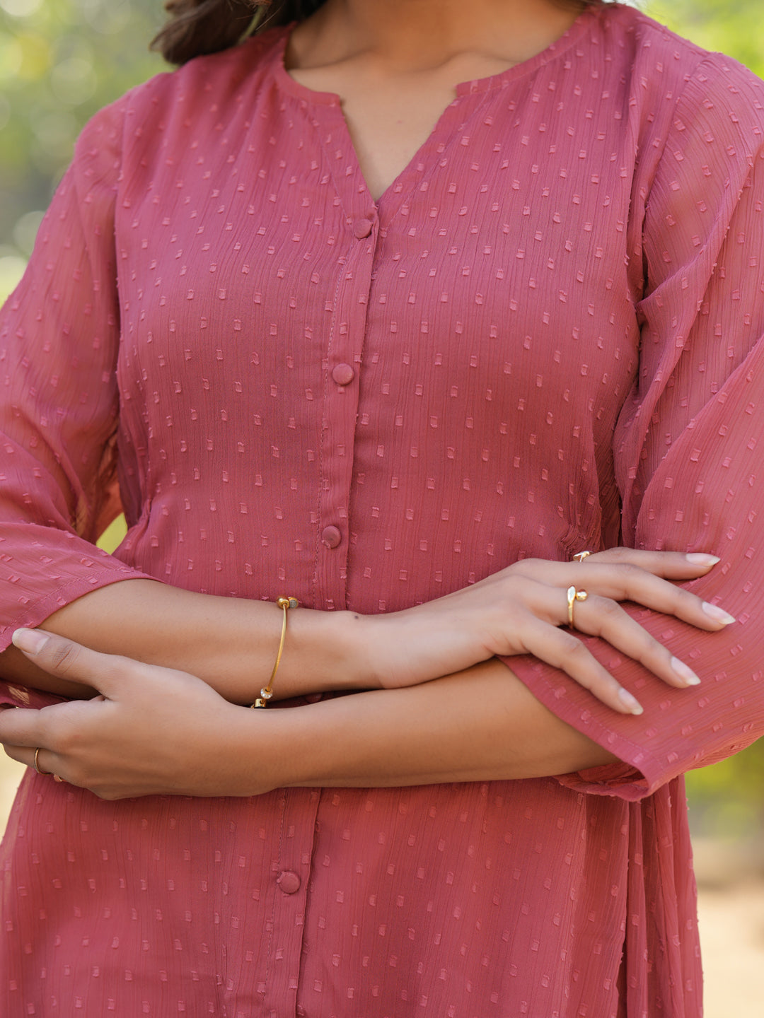 Janasya Light Dobby Chiffon Self Design A-Line Kurta