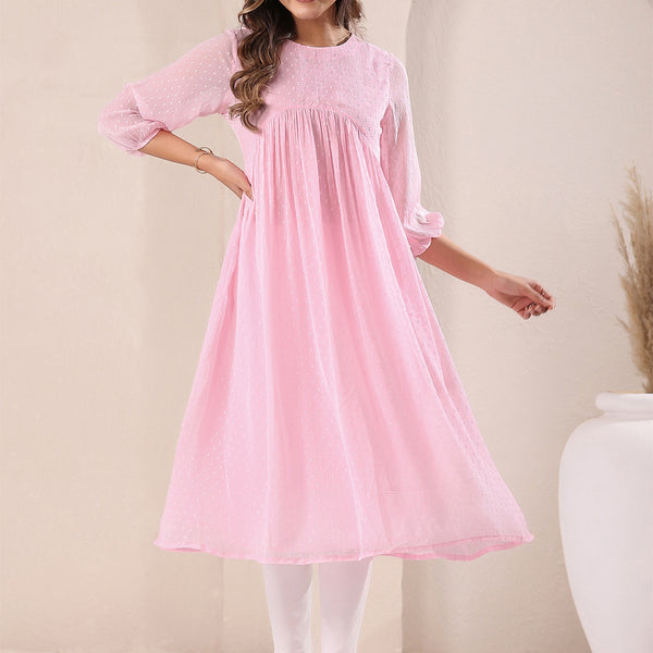 Janasya Light Dobby Chiffon Self Design A-Line Kurta