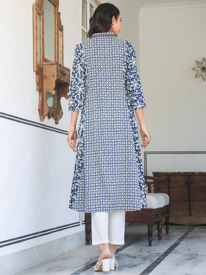 Janasya Dark Cotton Yoke Embroidery A-Line Kurta - Distacart