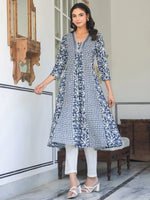 Thumbnail for Janasya Dark Cotton Yoke Embroidery A-Line Kurta