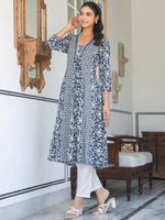 Thumbnail for Janasya Dark Cotton Yoke Embroidery A-Line Kurta