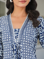 Thumbnail for Janasya Dark Cotton Yoke Embroidery A-Line Kurta