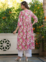 Thumbnail for Janasya Bright Cotton Floral A-Line Kurta