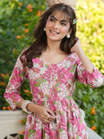 Thumbnail for Janasya Bright Cotton Floral A-Line Kurta