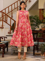 Thumbnail for Janasya Bright Cotton Floral A-Line Kurta