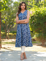 Thumbnail for Janasya Dark Cotton Floral A-Line Kurta