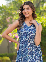 Thumbnail for Janasya Dark Cotton Floral A-Line Kurta